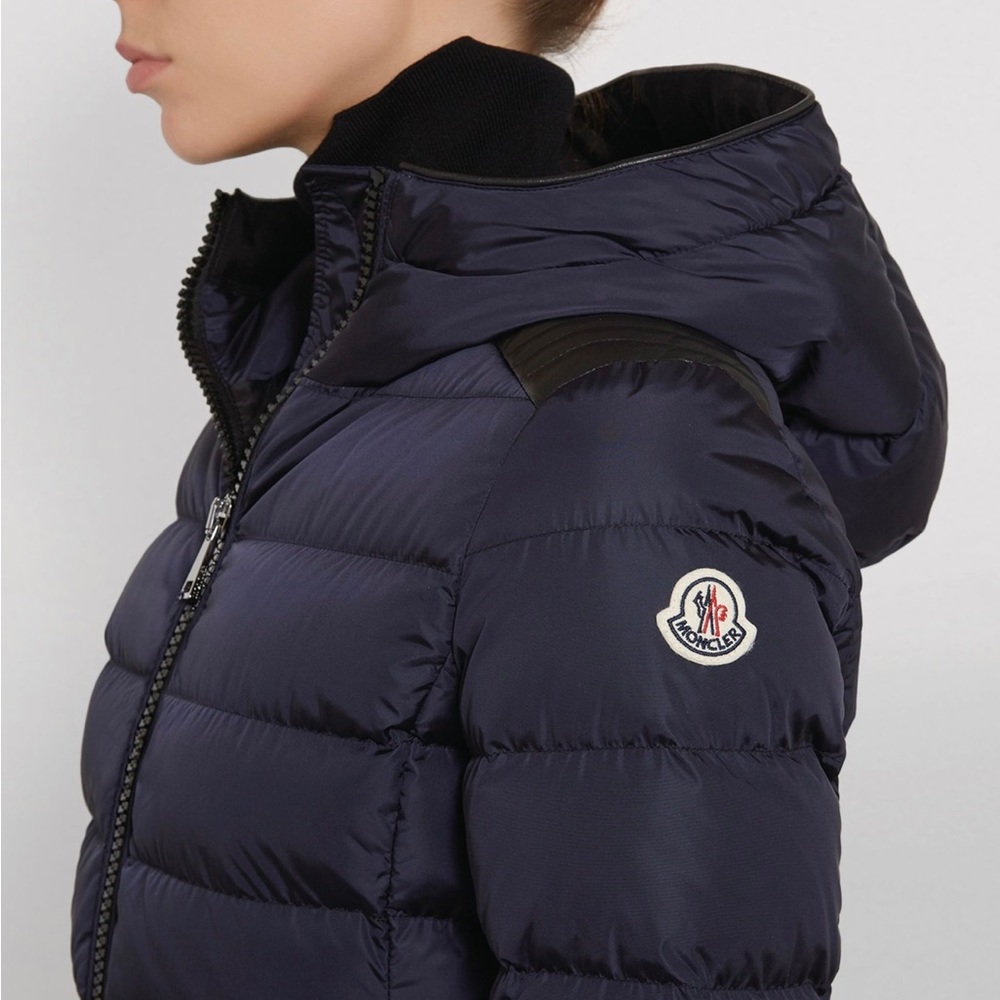 Moncler Women Talev Giubbotto Jacket Long Hooded Coat Navy 0 XS Practically Nwt